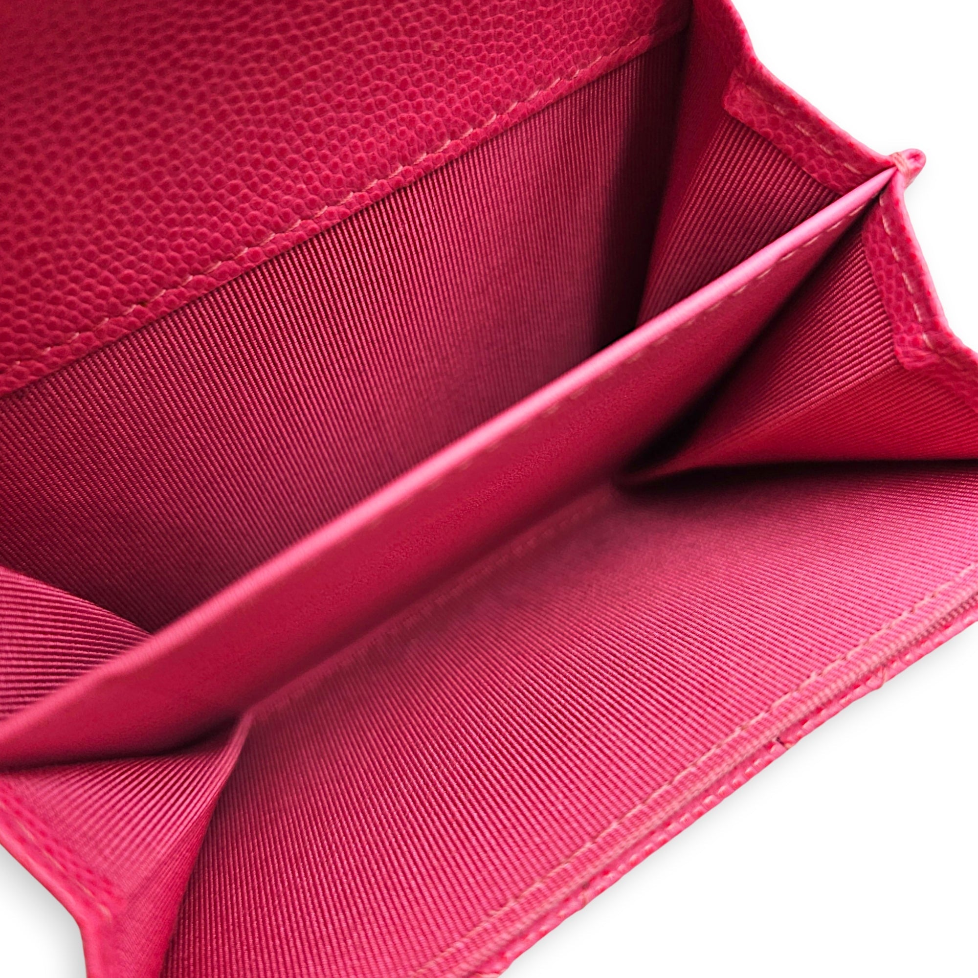 Quilted Flap Card Holder Pink Wallet in Caviar Leather Gold hardware CL2607-22533 6