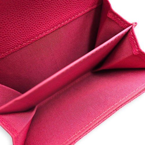 Quilted Flap Card Holder Pink Wallet in Caviar Leather Gold hardware CL2607-22533 6