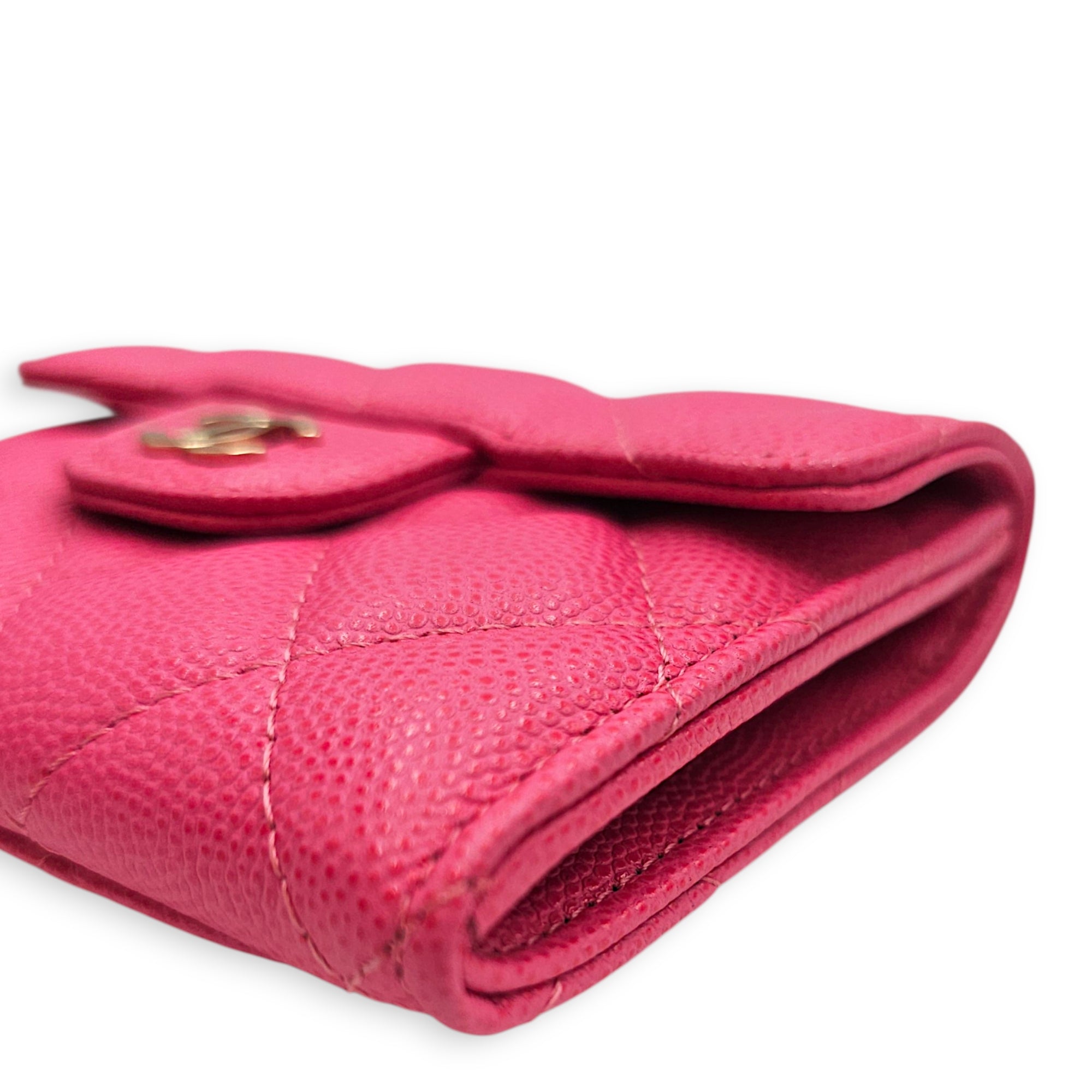 Quilted Flap Card Holder Pink Wallet in Caviar Leather Gold hardware CL2607-22533 7