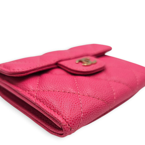 Quilted Flap Card Holder Pink Wallet in Caviar Leather Gold hardware CL2607-22533 8