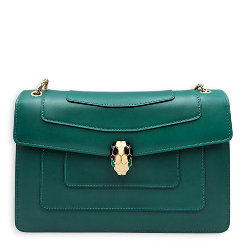 Serpenti Forever with snakehead closure 25cm Green Shoulder Bag in Calfskin Gold hardware CL2607-22537 1
