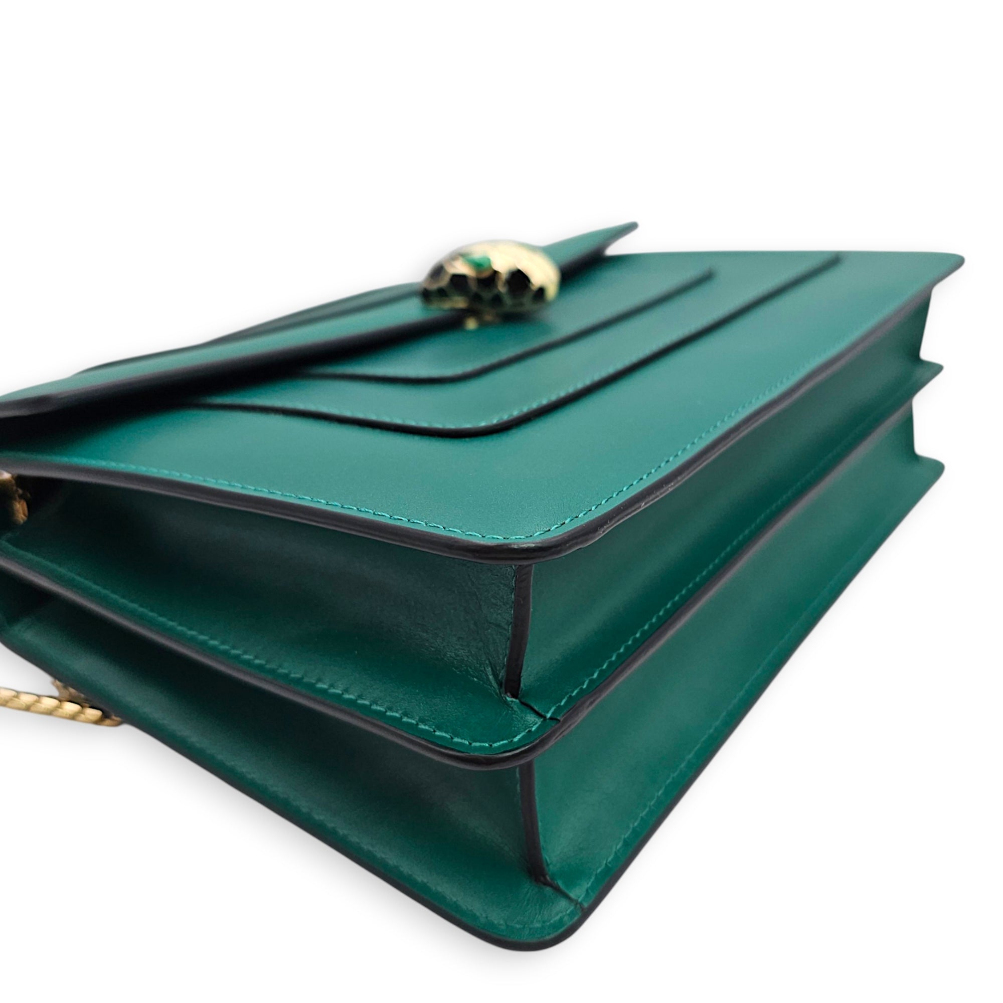 Serpenti Forever with snakehead closure 25cm Green Shoulder Bag in Calfskin Gold hardware CL2607-22537 11
