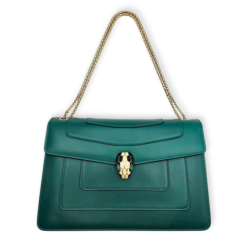 Serpenti Forever with snakehead closure 25cm Green Shoulder Bag in Calfskin Gold hardware CL2607-22537 12