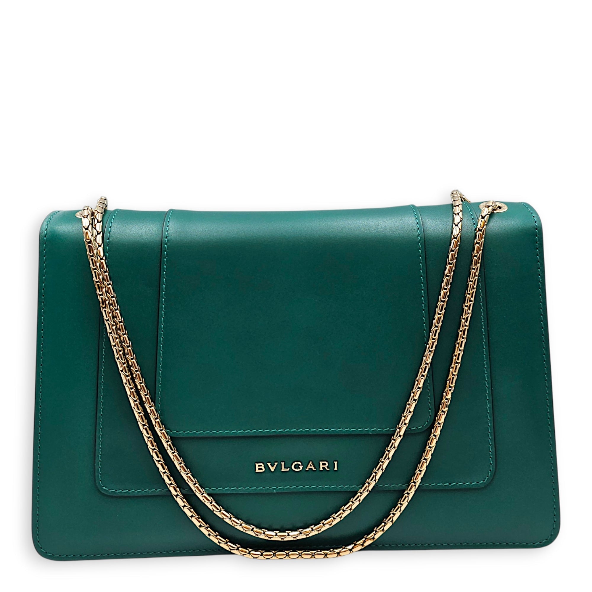 Serpenti Forever with snakehead closure 25cm Green Shoulder Bag in Calfskin Gold hardware CL2607-22537 2
