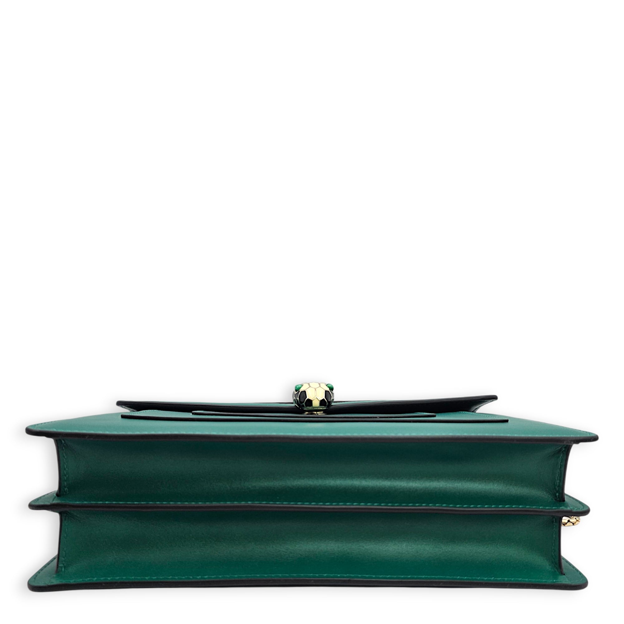 Serpenti Forever with snakehead closure 25cm Green Shoulder Bag in Calfskin Gold hardware CL2607-22537 5