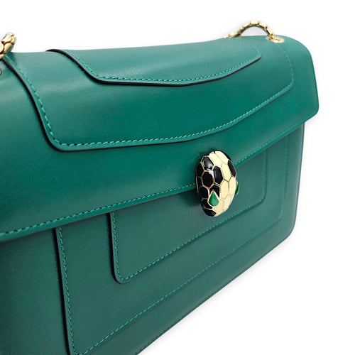 Serpenti Forever with snakehead closure 25cm Green Shoulder Bag in Calfskin Gold hardware CL2607-22537 9