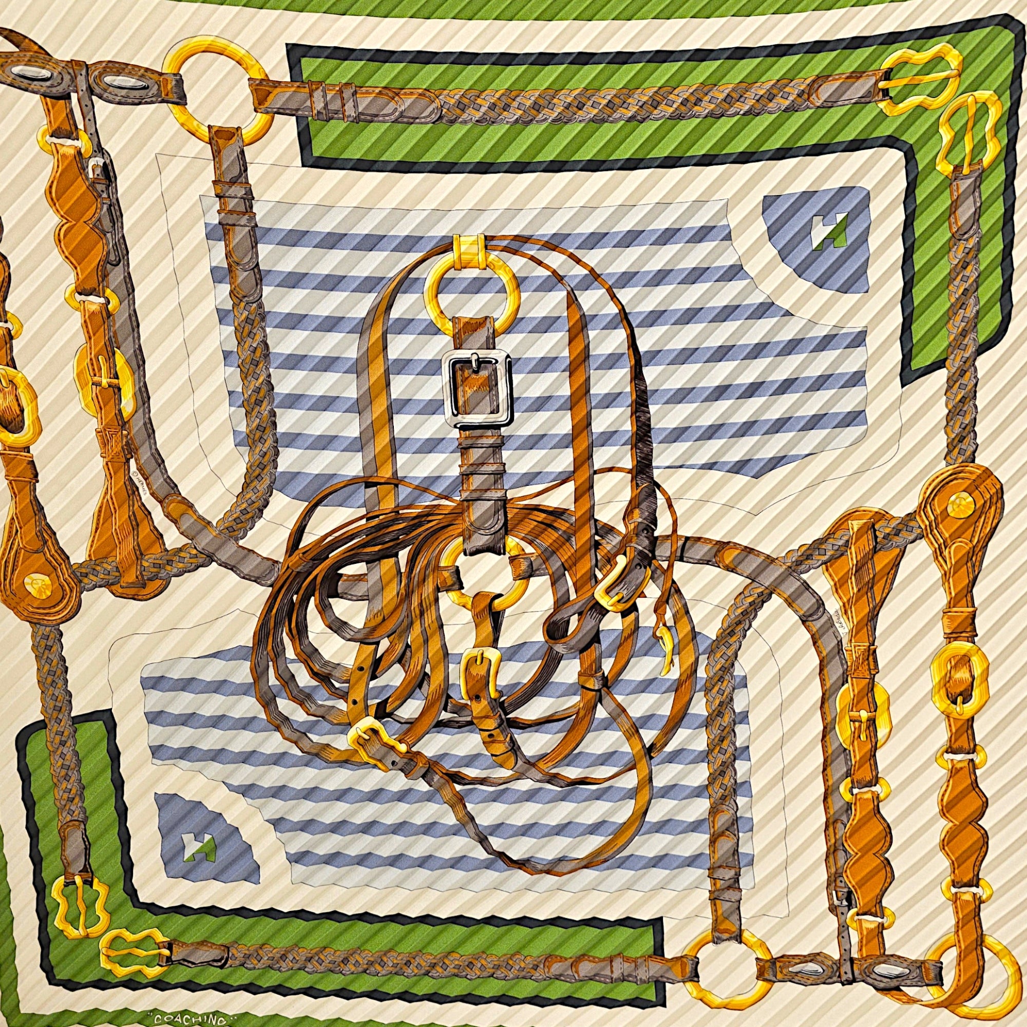 Coaching Pleated  90 Vert/Blanc/Rose Scarf CL2607-22538 2