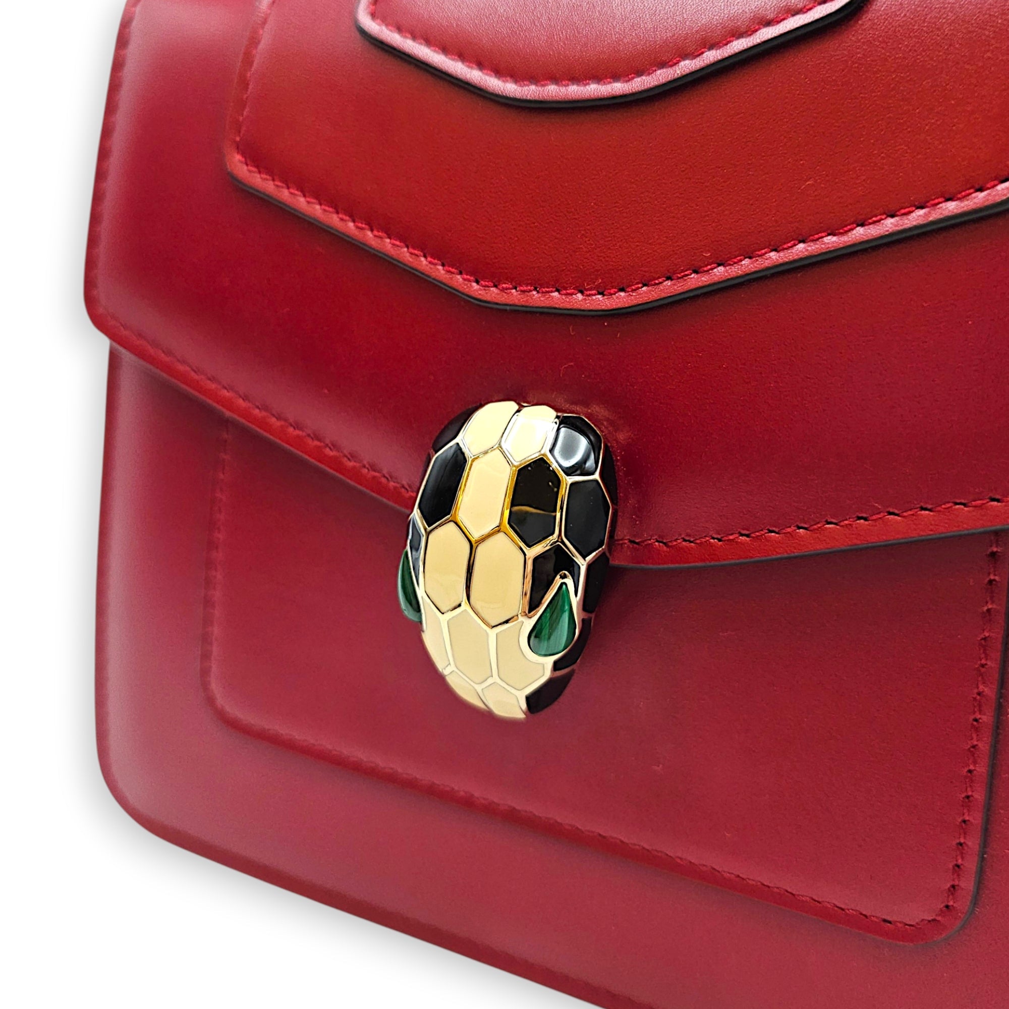 Serpenti Forever 18cm Red Top Handle Bag in Calfskin Gold hardware CL2607-22539 8