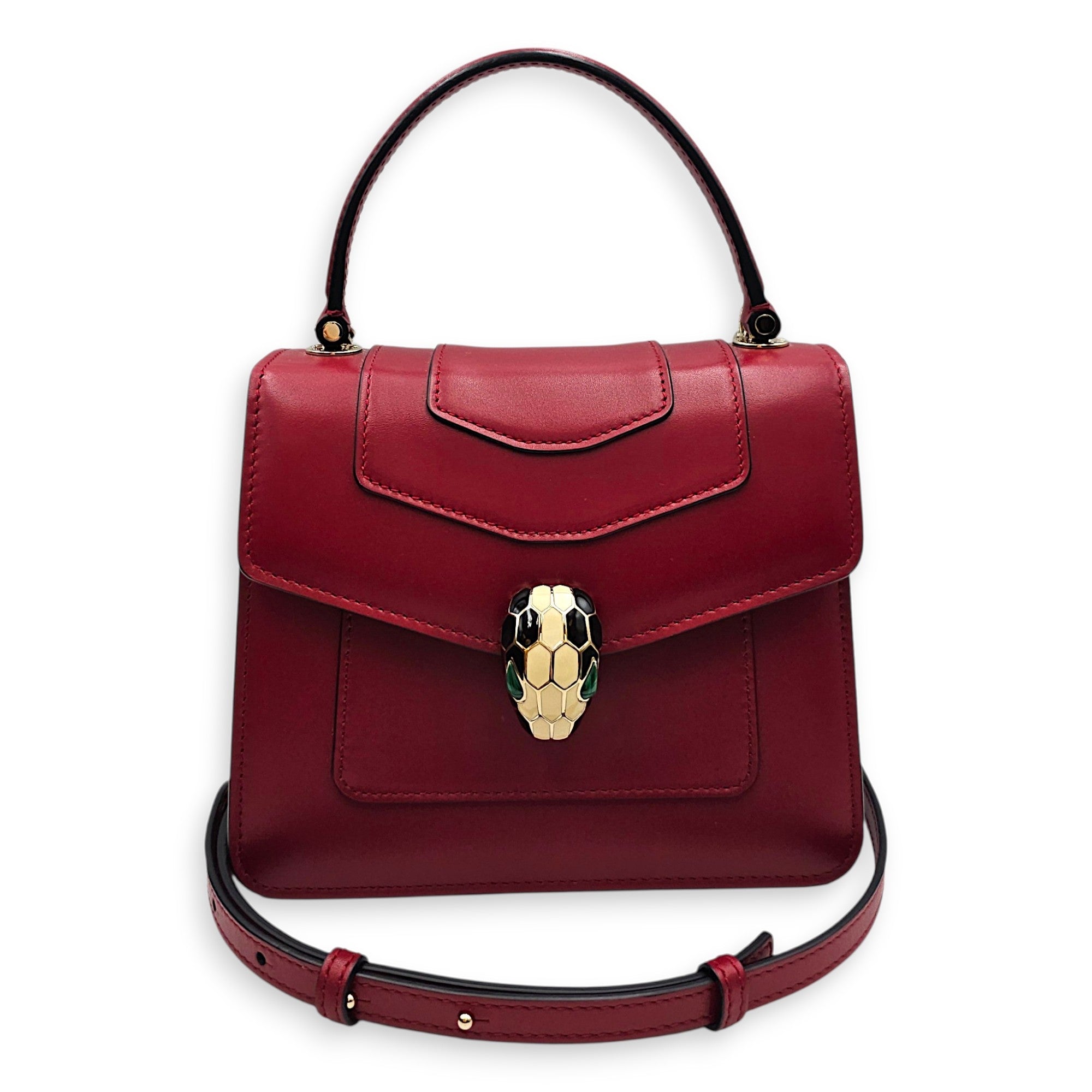 Serpenti Forever 18cm Red Top Handle Bag in Calfskin Gold hardware CL2607-22539 12