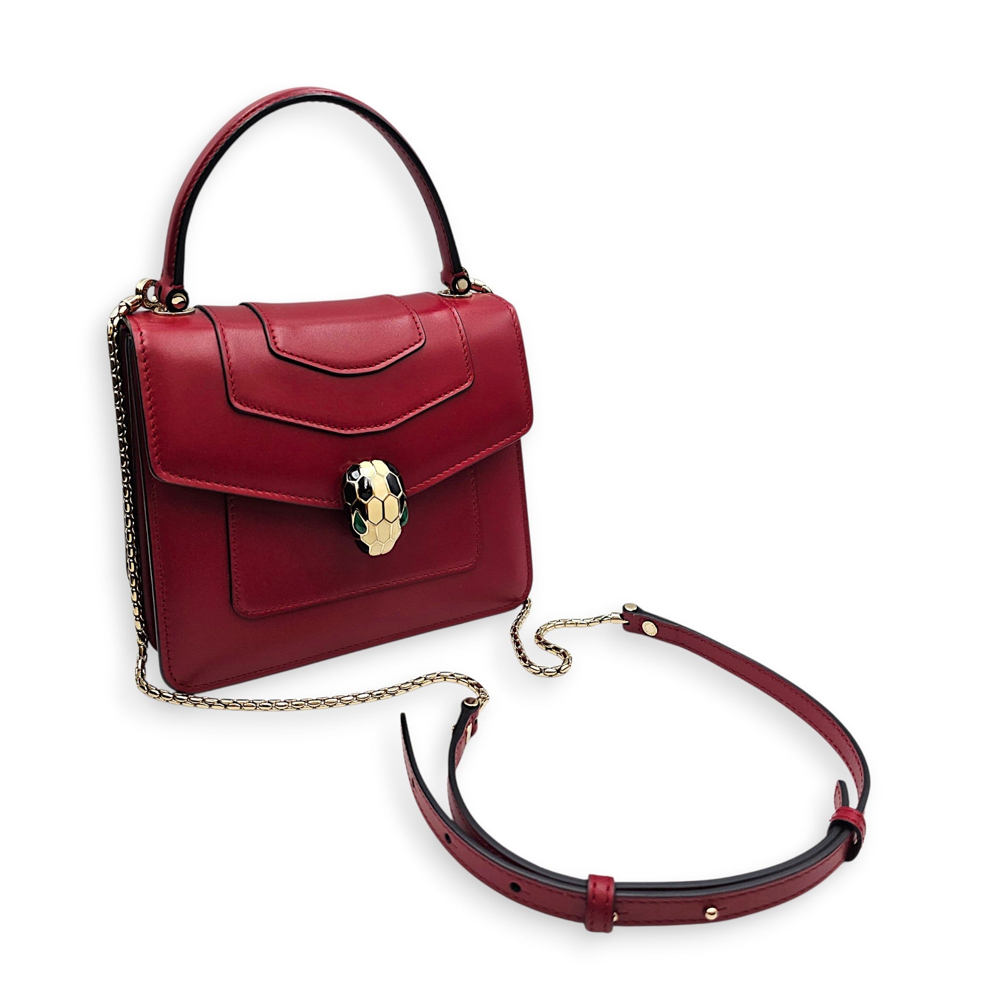 Serpenti Forever 18cm Red Top Handle Bag in Calfskin Gold hardware CL2607-22539 13