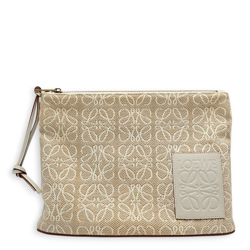 Anagram Oblong 27cm Beige Clutch in Canvas Gold hardware CL2607-22544 1