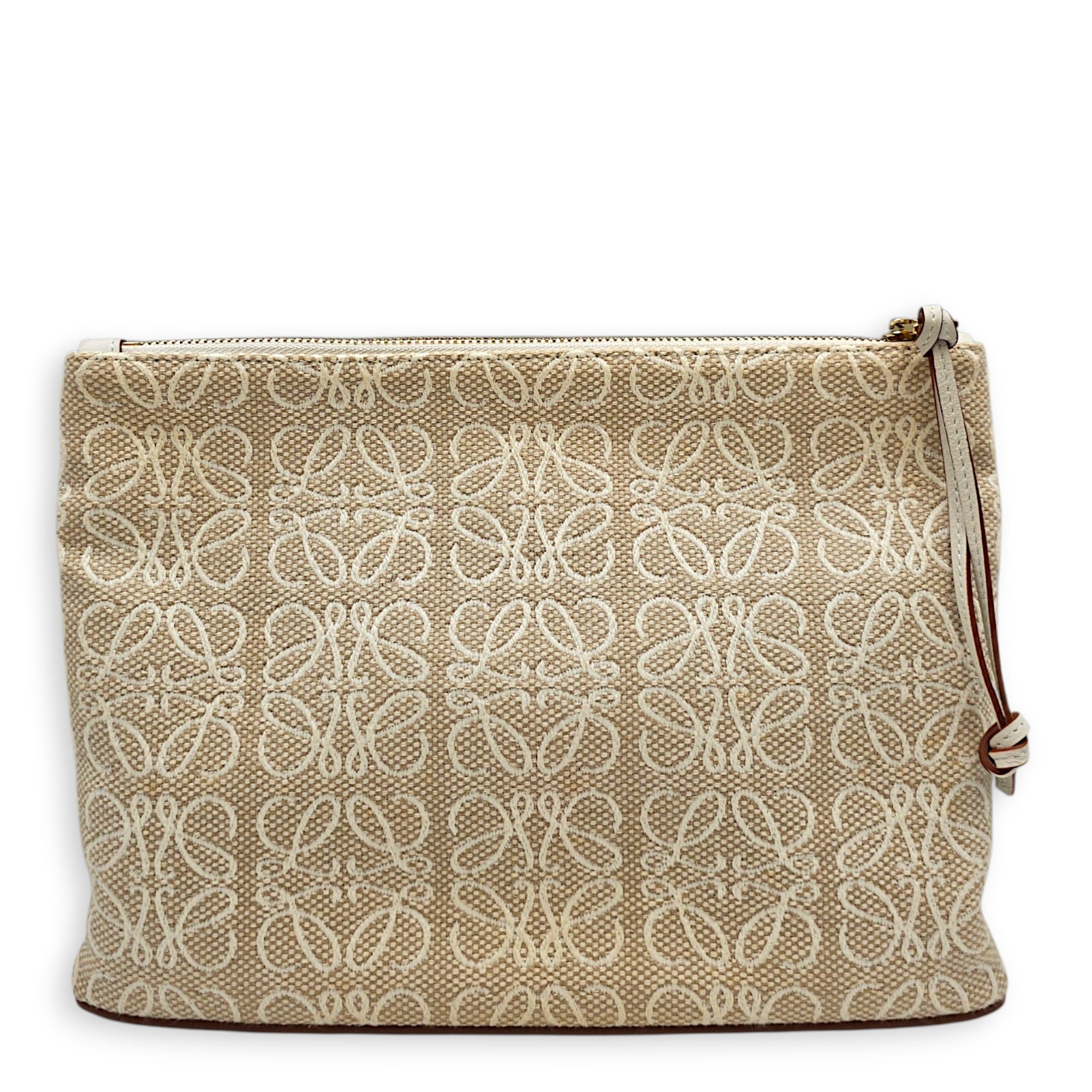 Anagram Oblong 27cm Beige Clutch in Canvas Gold hardware CL2607-22544 2