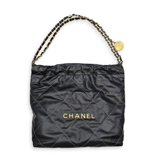 C22 Small Black Shoulder Bag in Calfskin Gold hardware CL2607-22554 1