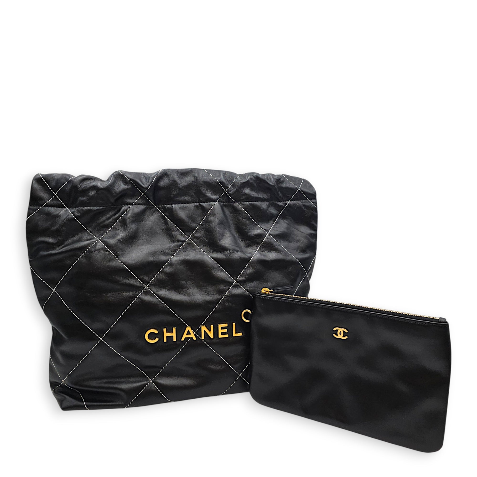 C22 Small Black Shoulder Bag in Calfskin Gold hardware CL2607-22554 13