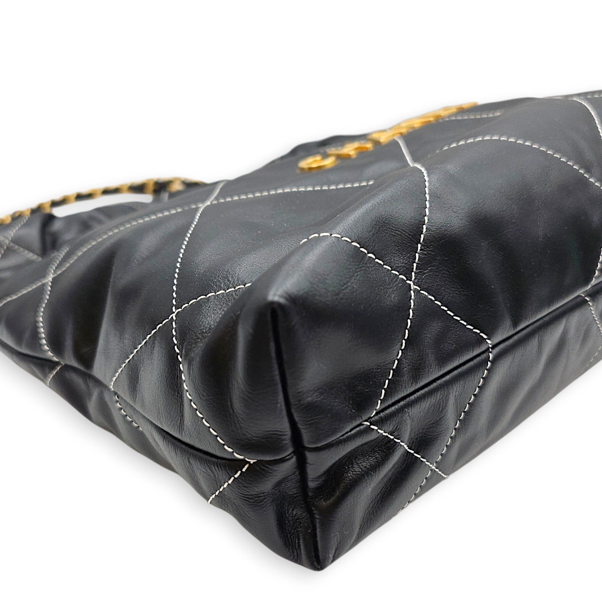 C22 Small Black Shoulder Bag in Calfskin Gold hardware CL2607-22554 7
