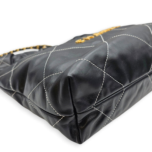 C22 Small Black Shoulder Bag in Calfskin Gold hardware CL2607-22554 7