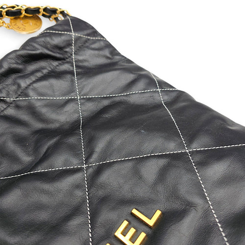C22 Small Black Shoulder Bag in Calfskin Gold hardware CL2607-22554 9