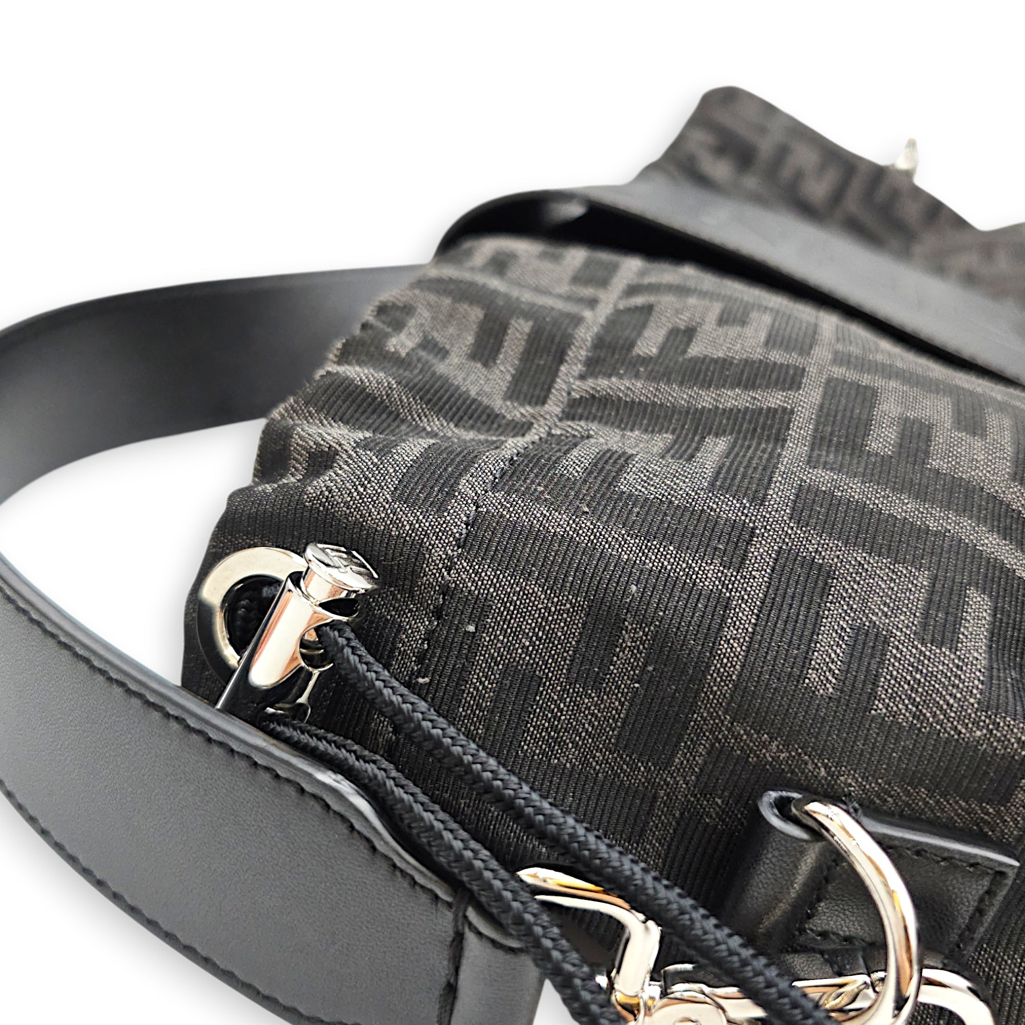 Strike Medium Monogram Jacquard FF Black Backpack in Canvas Silver hardware