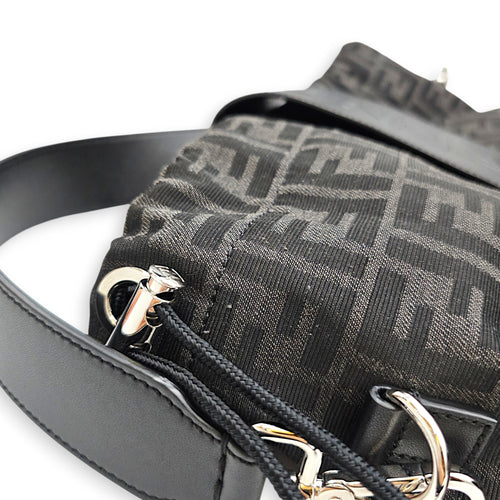 Strike Medium Monogram Jacquard FF Black Backpack in Canvas Silver hardware