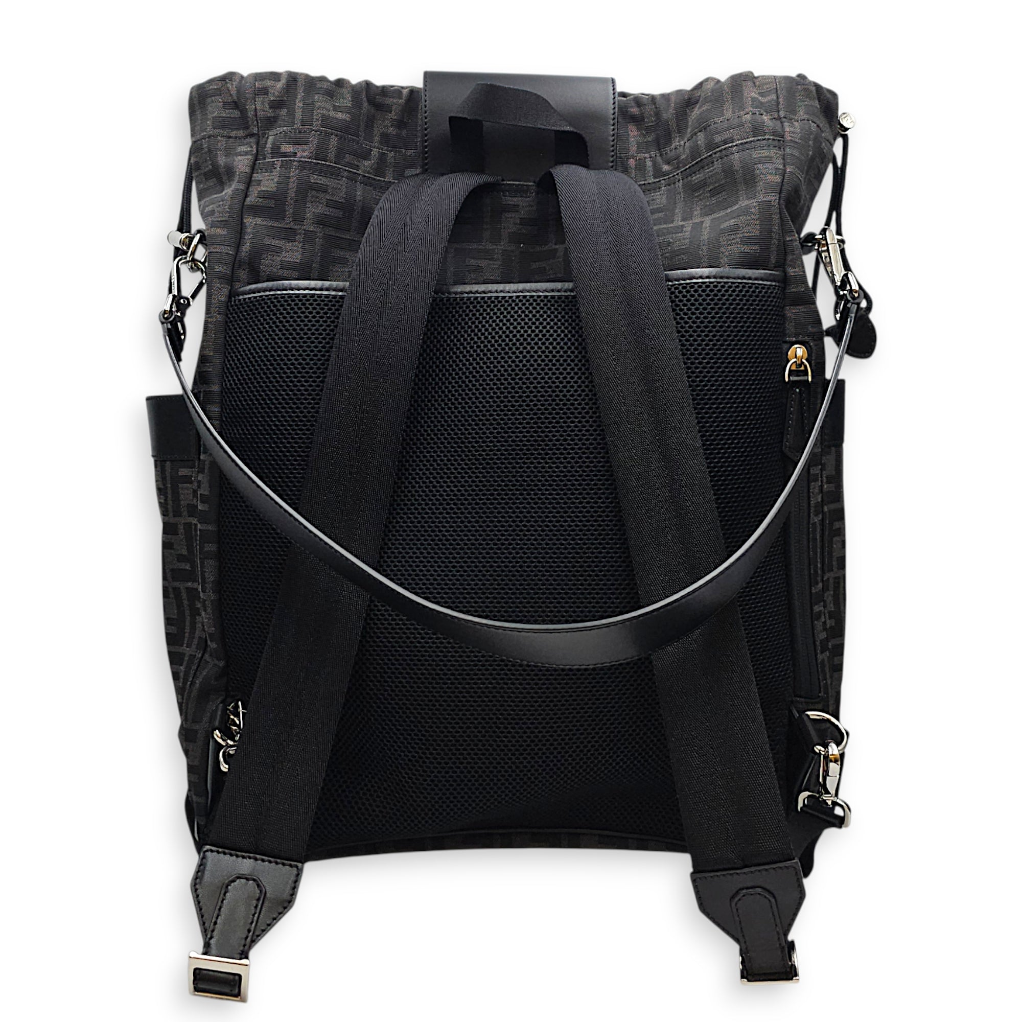 Strike Medium Monogram Jacquard FF Black Backpack in Canvas Silver hardware