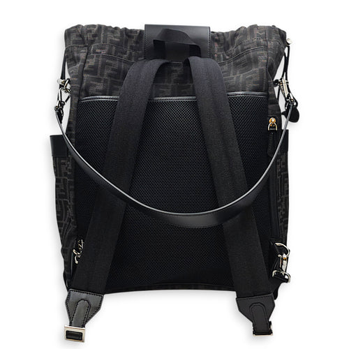 Strike Medium Monogram Jacquard FF Black Backpack in Canvas Silver hardware