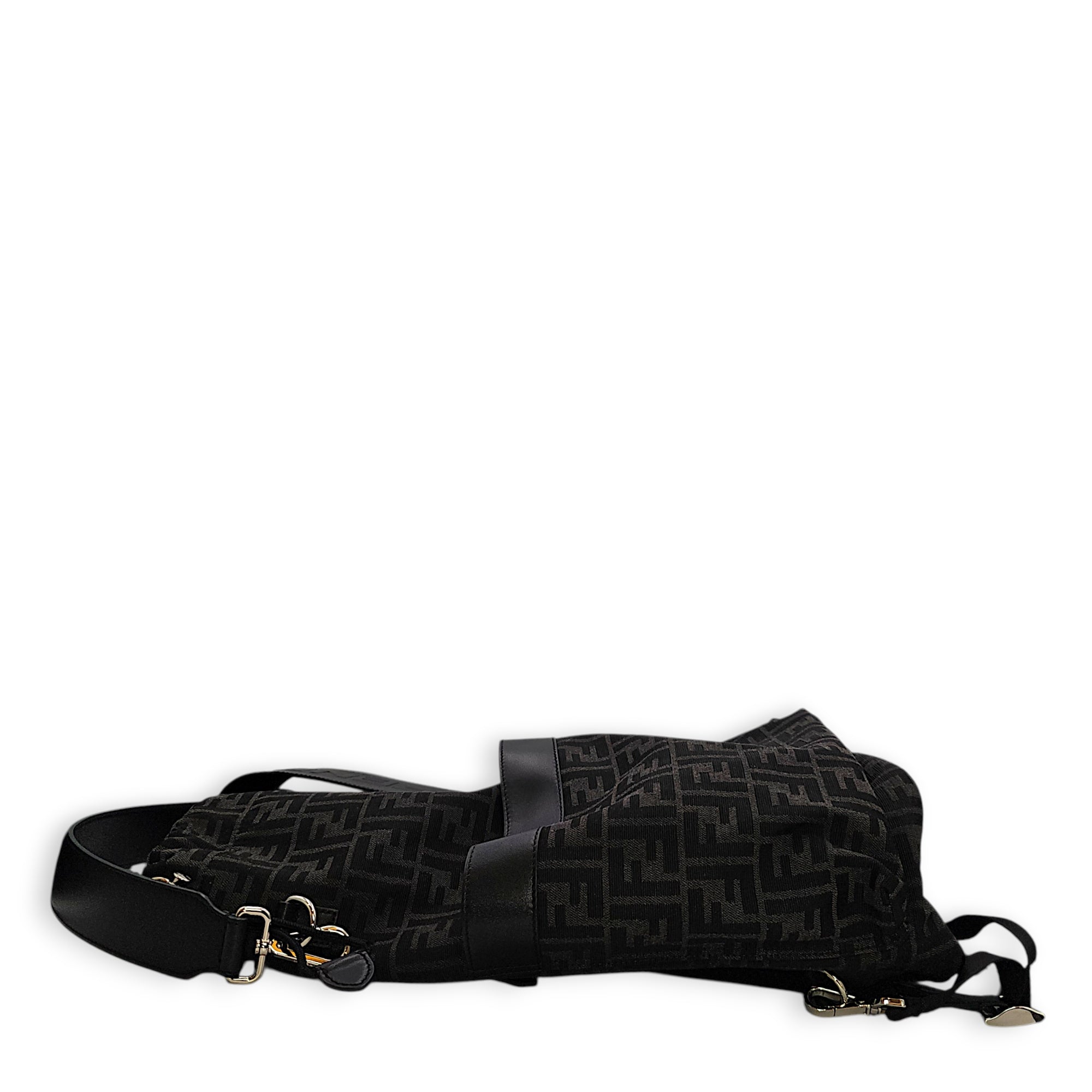 Strike Medium Monogram Jacquard FF Black Backpack in Canvas Silver hardware