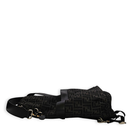 Strike Medium Monogram Jacquard FF Black Backpack in Canvas Silver hardware
