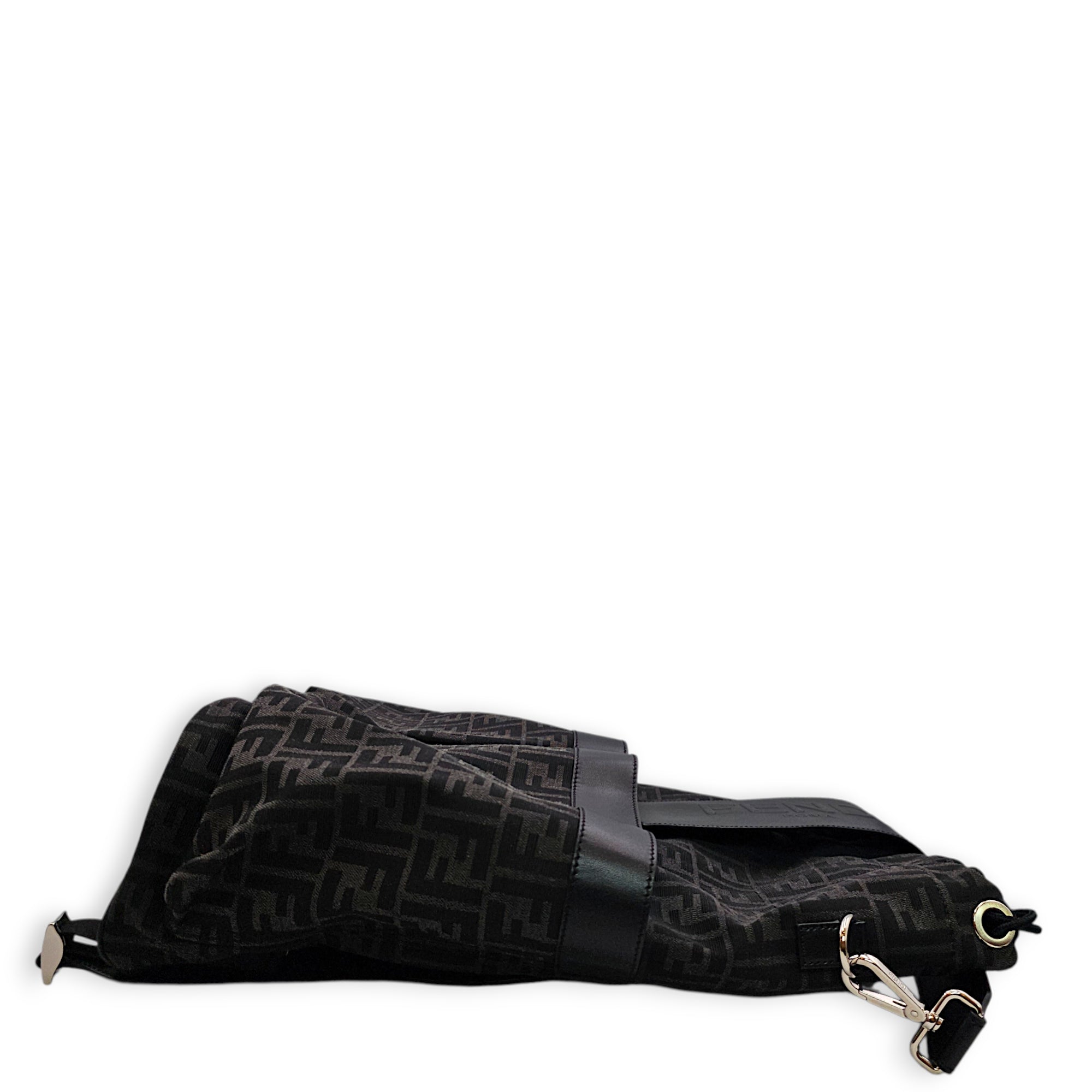 Strike Medium Monogram Jacquard FF Black Backpack in Canvas Silver hardware