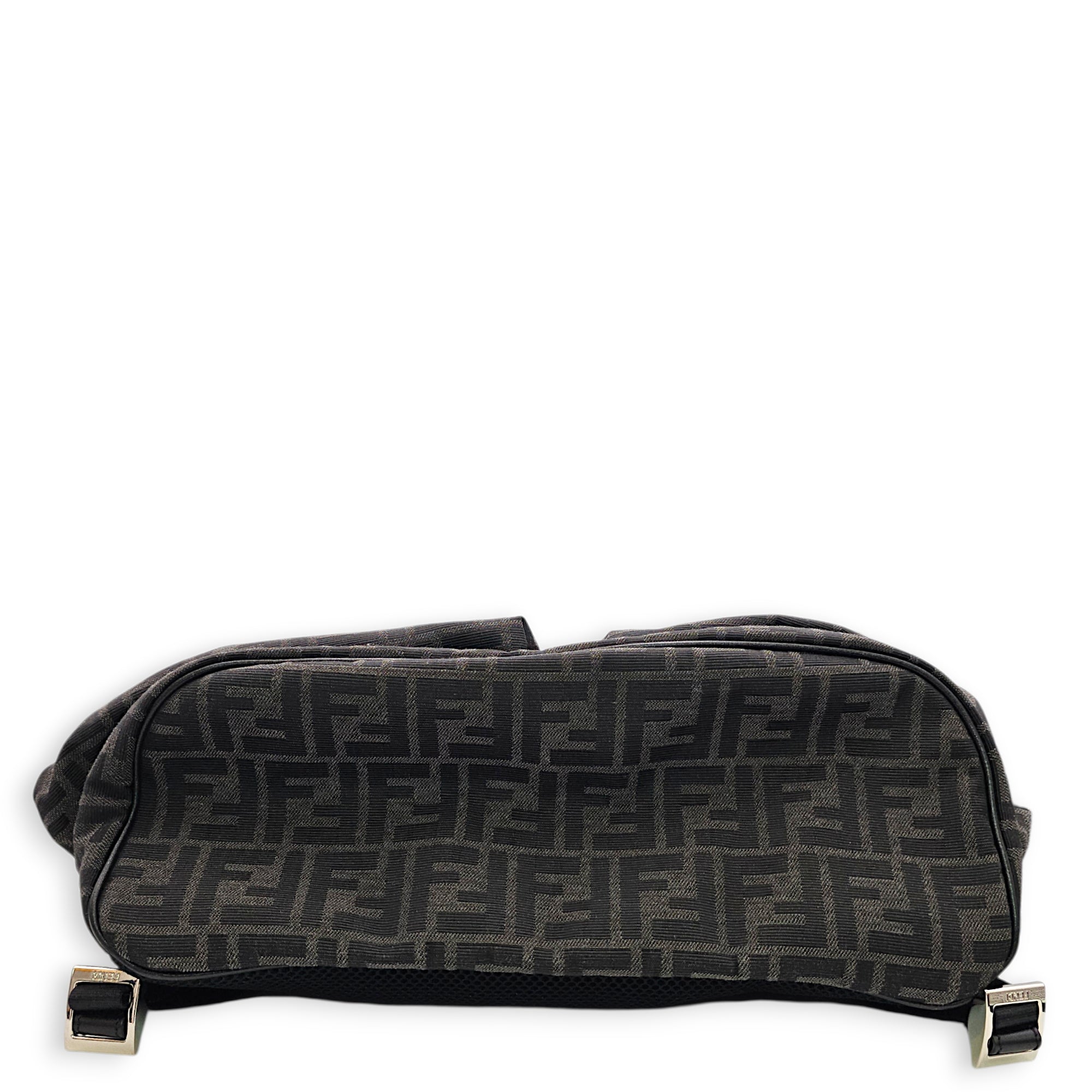 Strike Medium Monogram Jacquard FF Black Backpack in Canvas Silver hardware