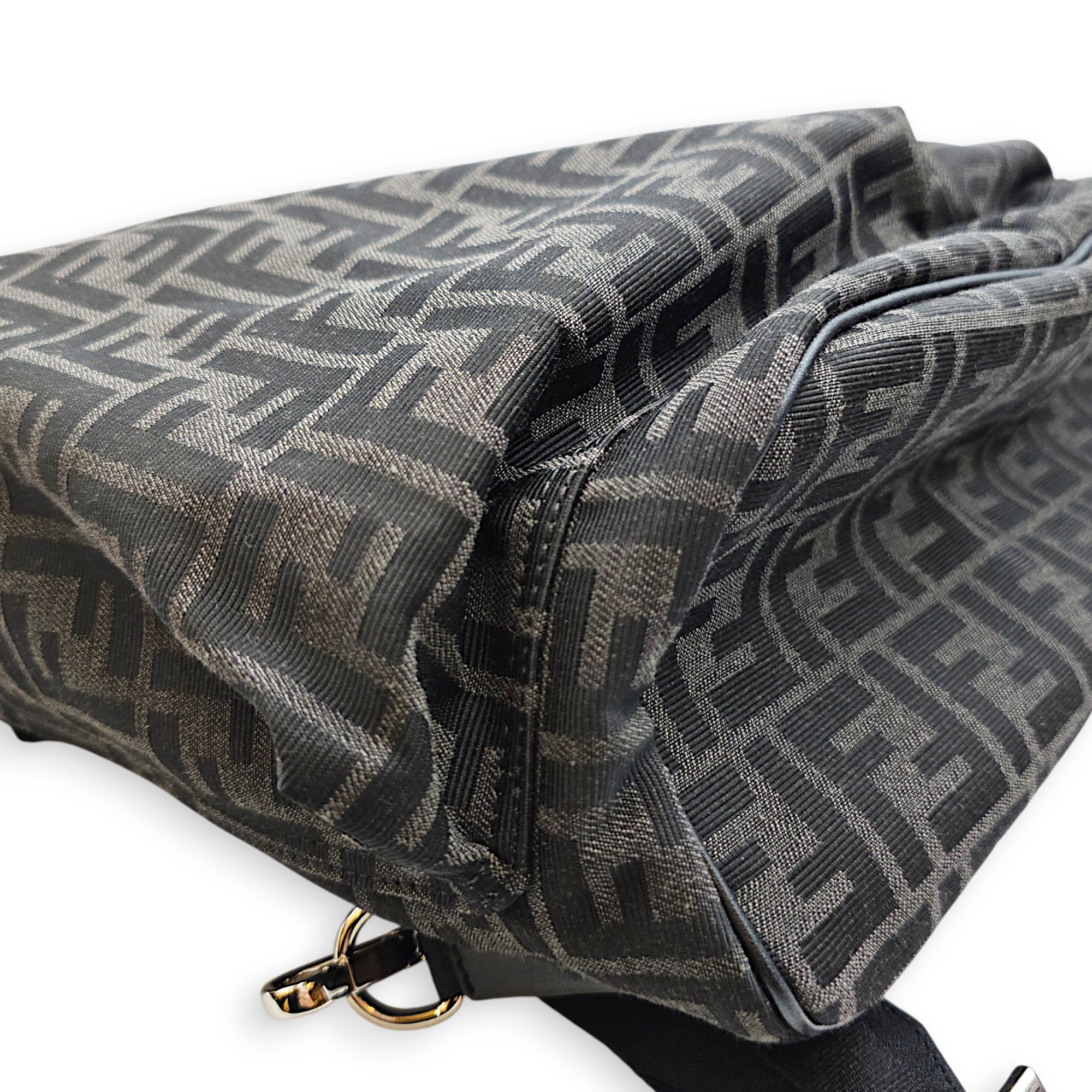 Strike Medium Monogram Jacquard FF Black Backpack in Canvas Silver hardware