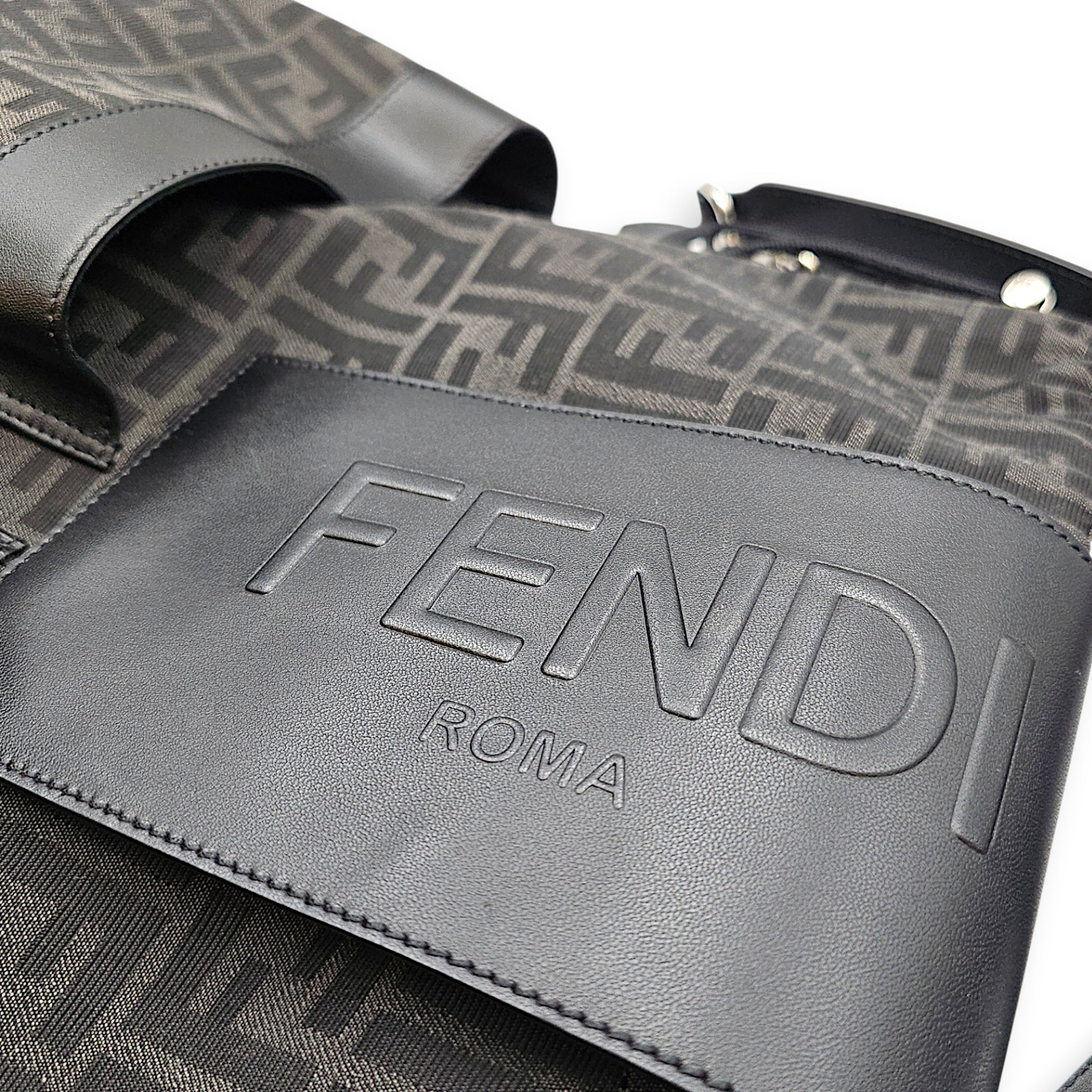 Strike Medium Monogram Jacquard FF Black Backpack in Canvas Silver hardware