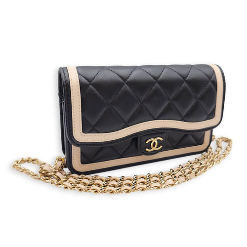 Bicolour Flap 17cm Black Shoulder Bag in Lambskin Gold hardware