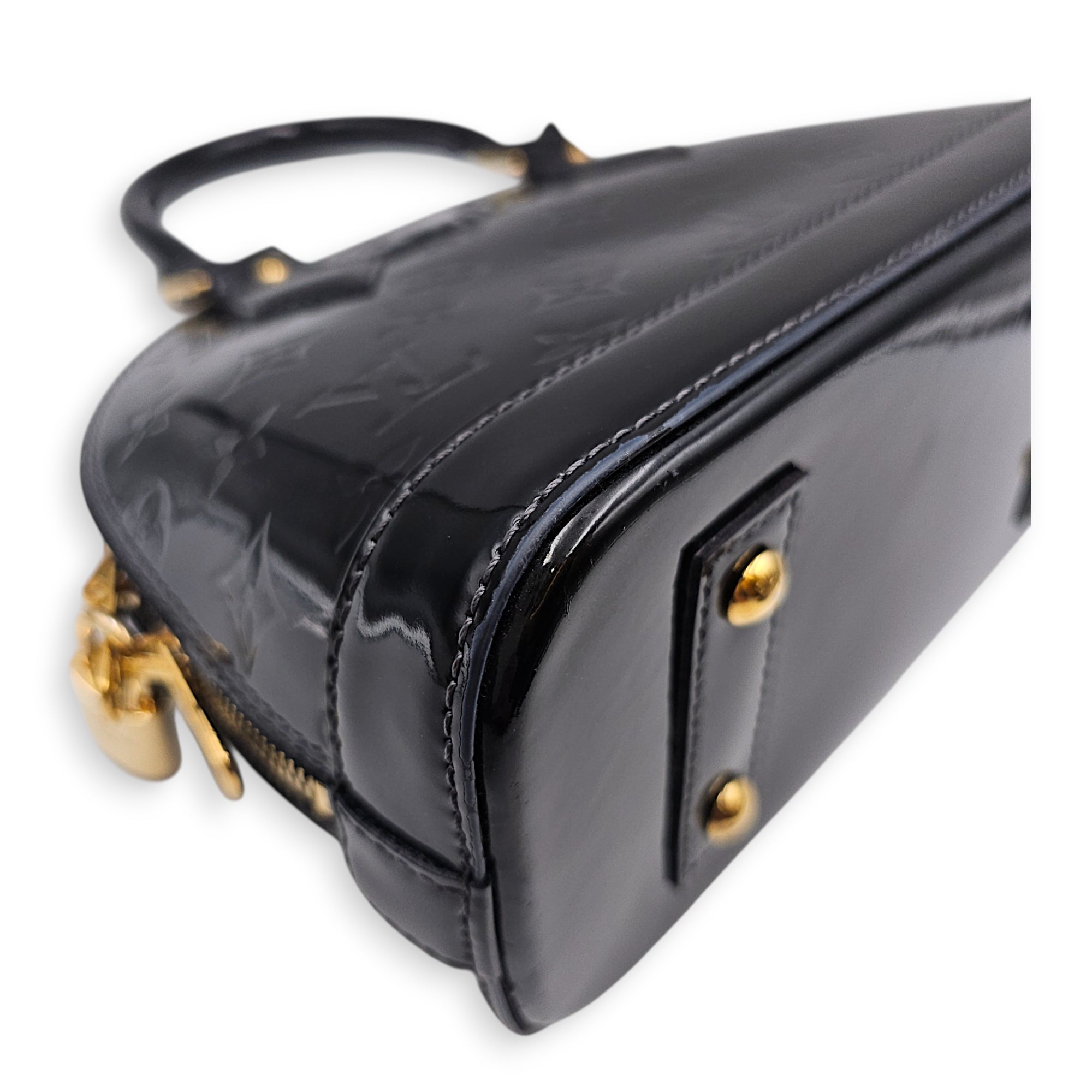 Alma BB Black Crossbody Bag in Monogram Vernis Leather Gold hardware CL2607-22612 12
