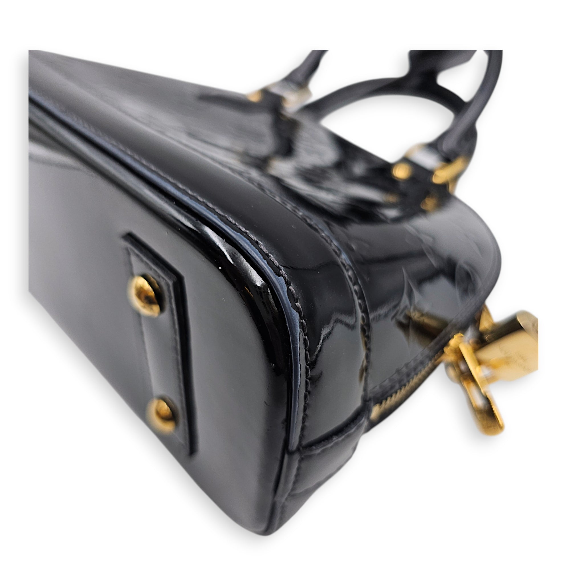 Alma BB Black Crossbody Bag in Monogram Vernis Leather Gold hardware CL2607-22612 13
