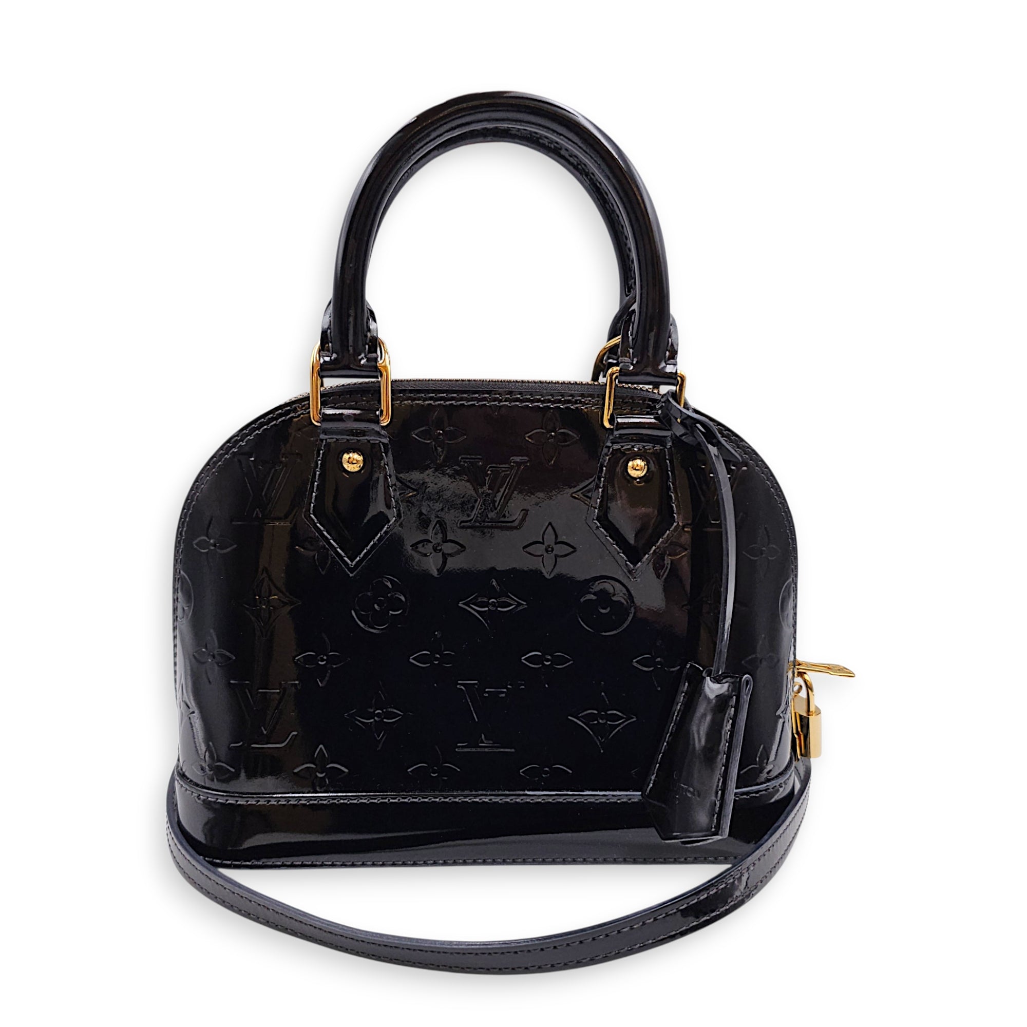 Alma BB Black Crossbody Bag in Monogram Vernis Leather Gold hardware CL2607-22612 3
