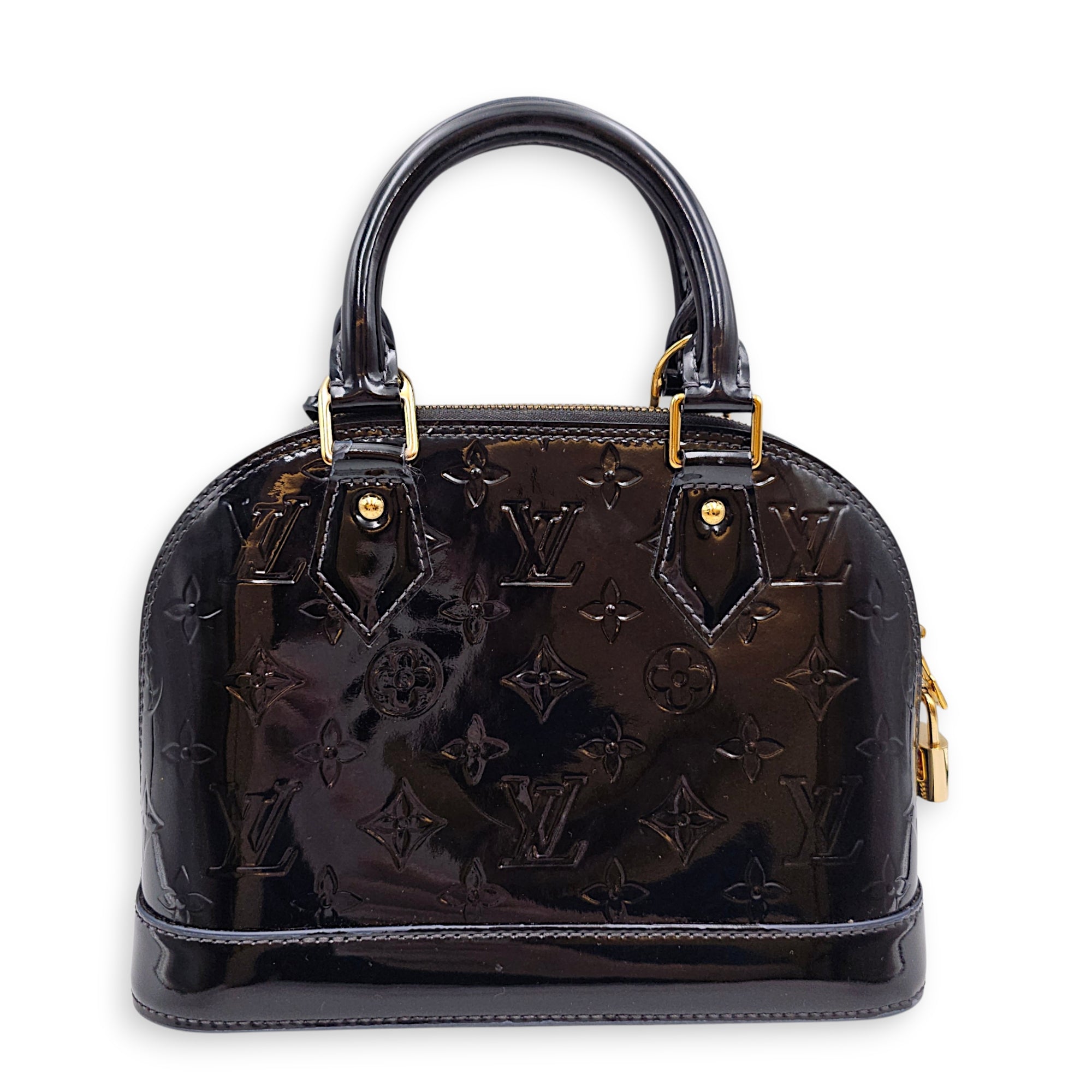 Alma BB Black Crossbody Bag in Monogram Vernis Leather Gold hardware CL2607-22612 2