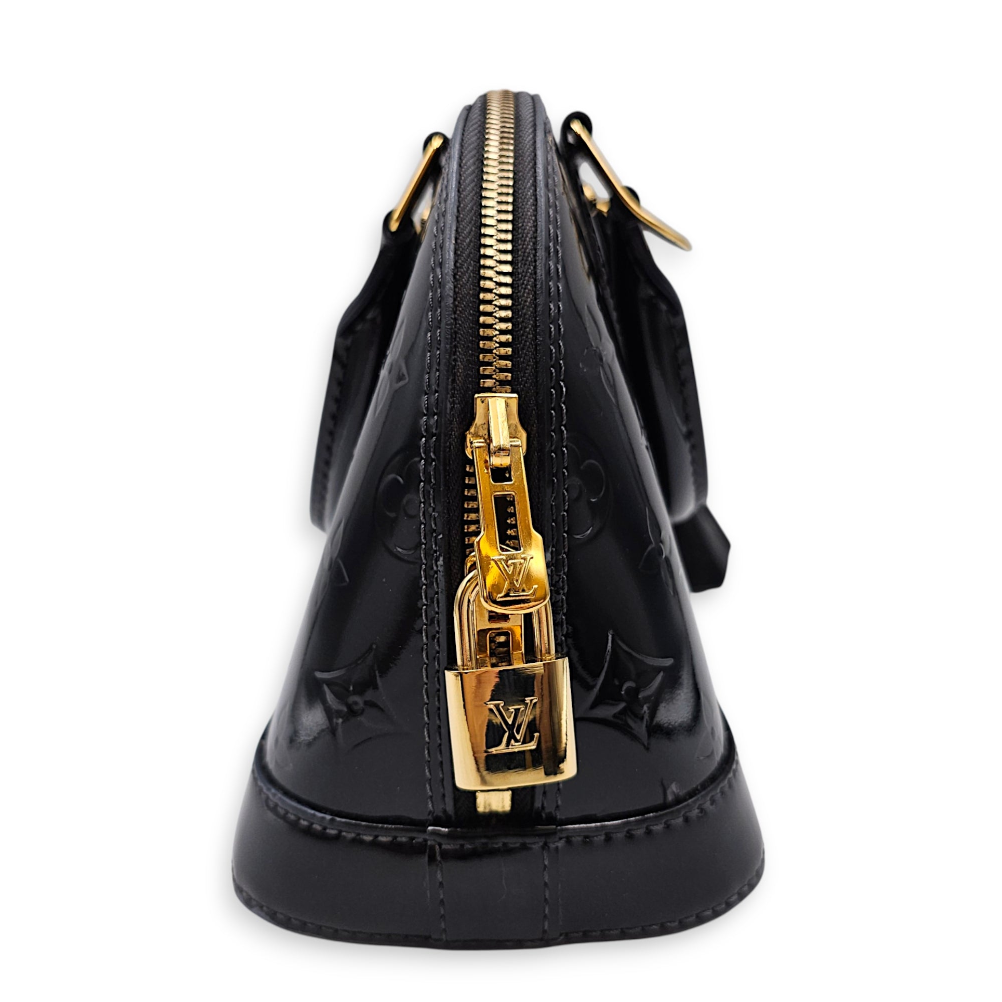Alma BB Black Crossbody Bag in Monogram Vernis Leather Gold hardware CL2607-22612 4