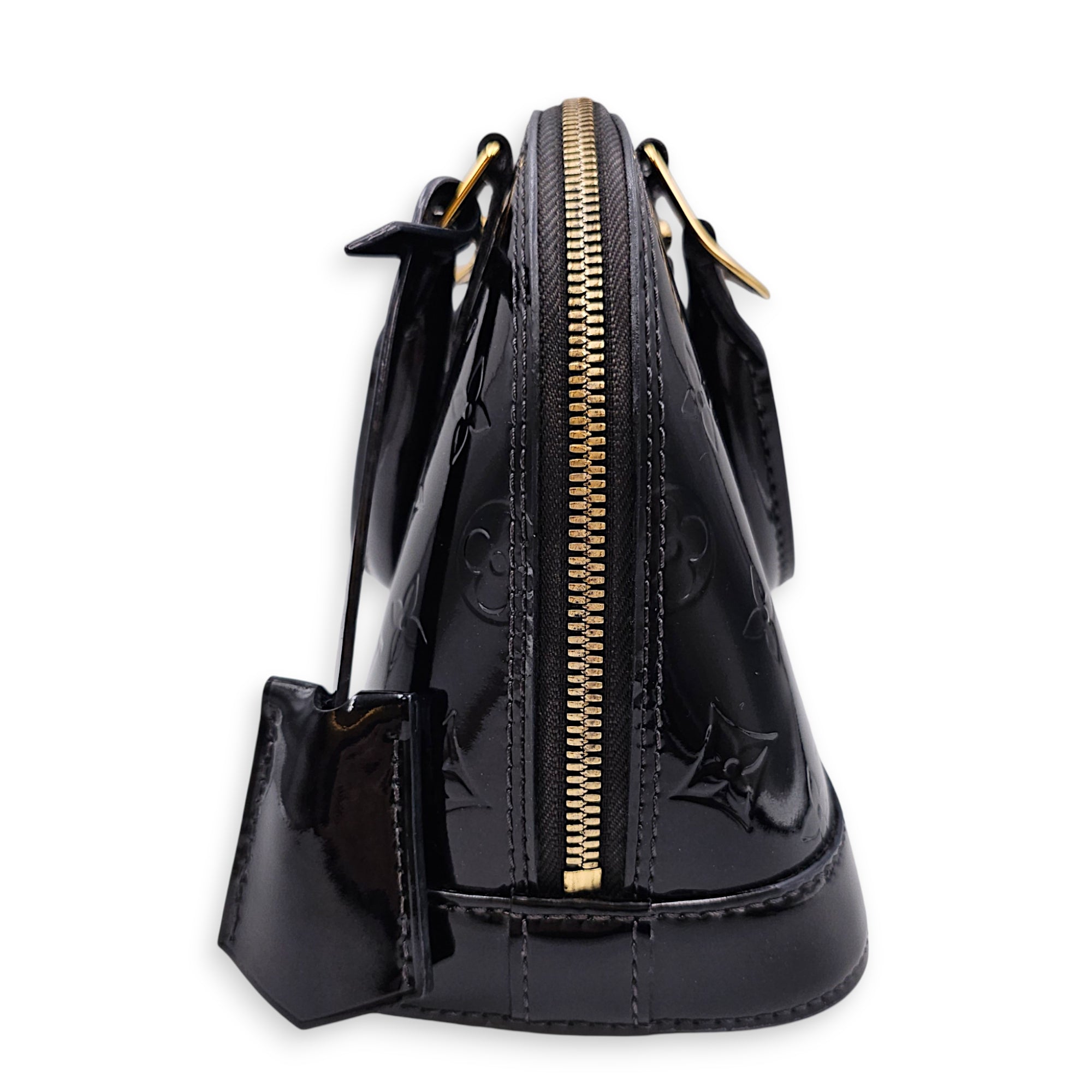 Alma BB Black Crossbody Bag in Monogram Vernis Leather Gold hardware CL2607-22612 5