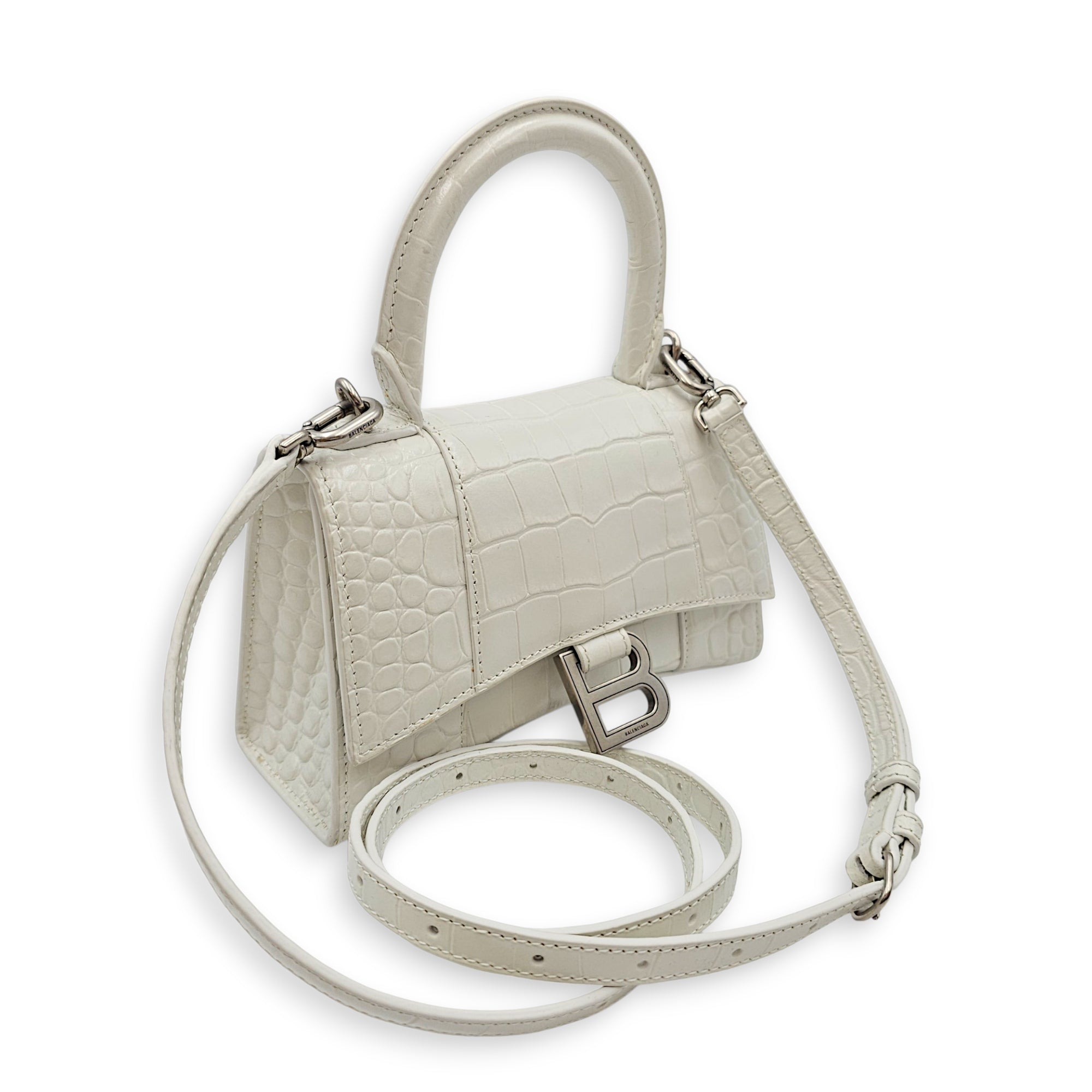 Hour Glass White Crossbody Bag in Calfskin Silver hardware CL2607-22642 15