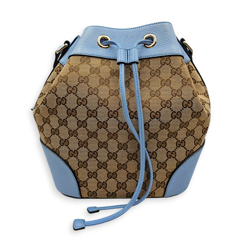 Bucket Blue Shoulder Bag in Canvas Guilloche hardware