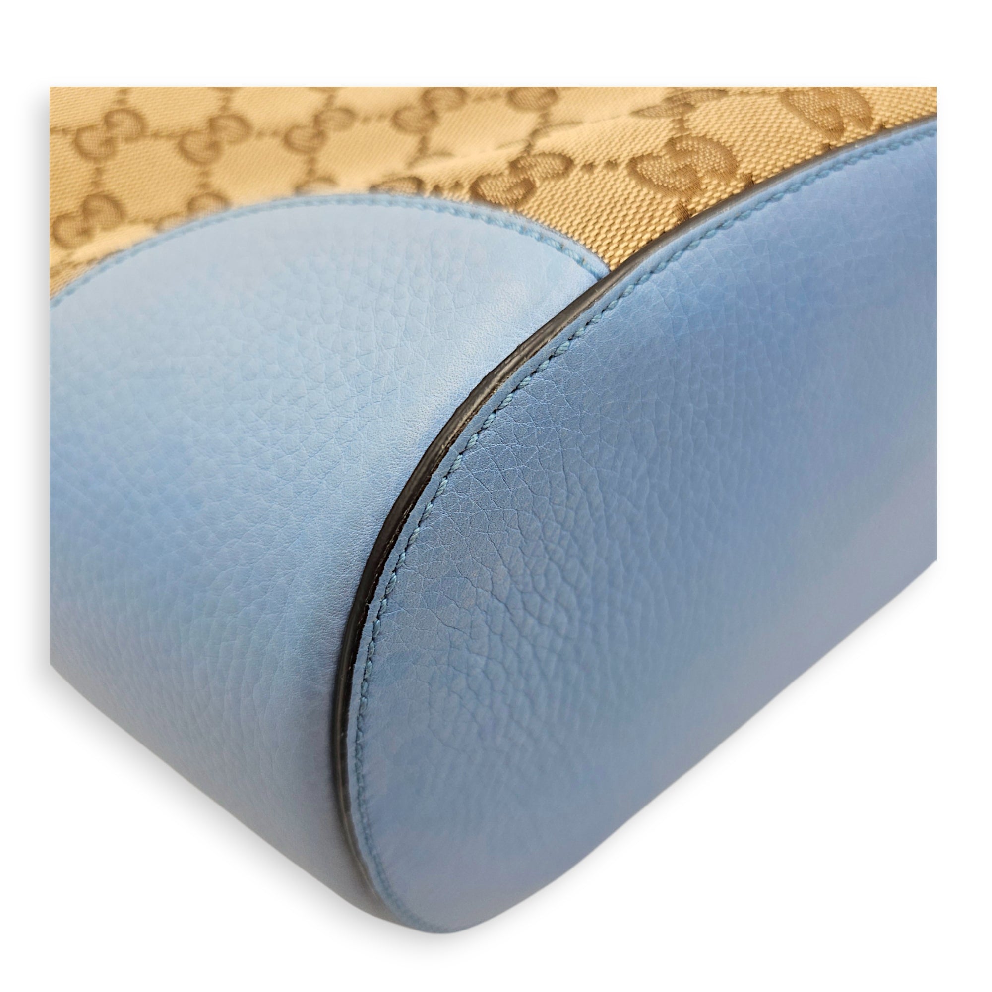 Bucket 23cm Blue Shoulder Bag in Canvas Guilloche hardware