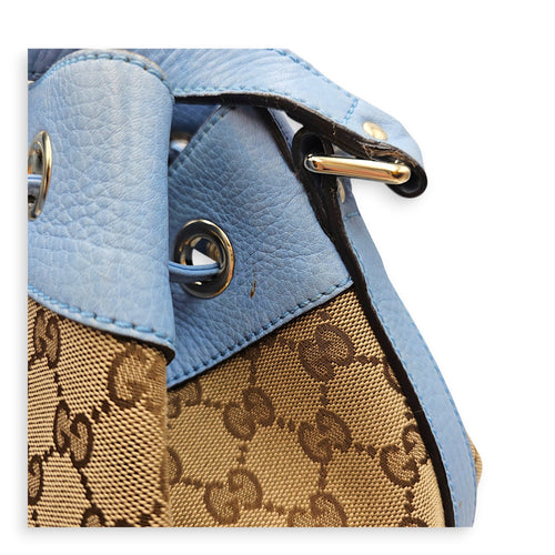 Bucket 23cm Blue Shoulder Bag in Canvas Guilloche hardware