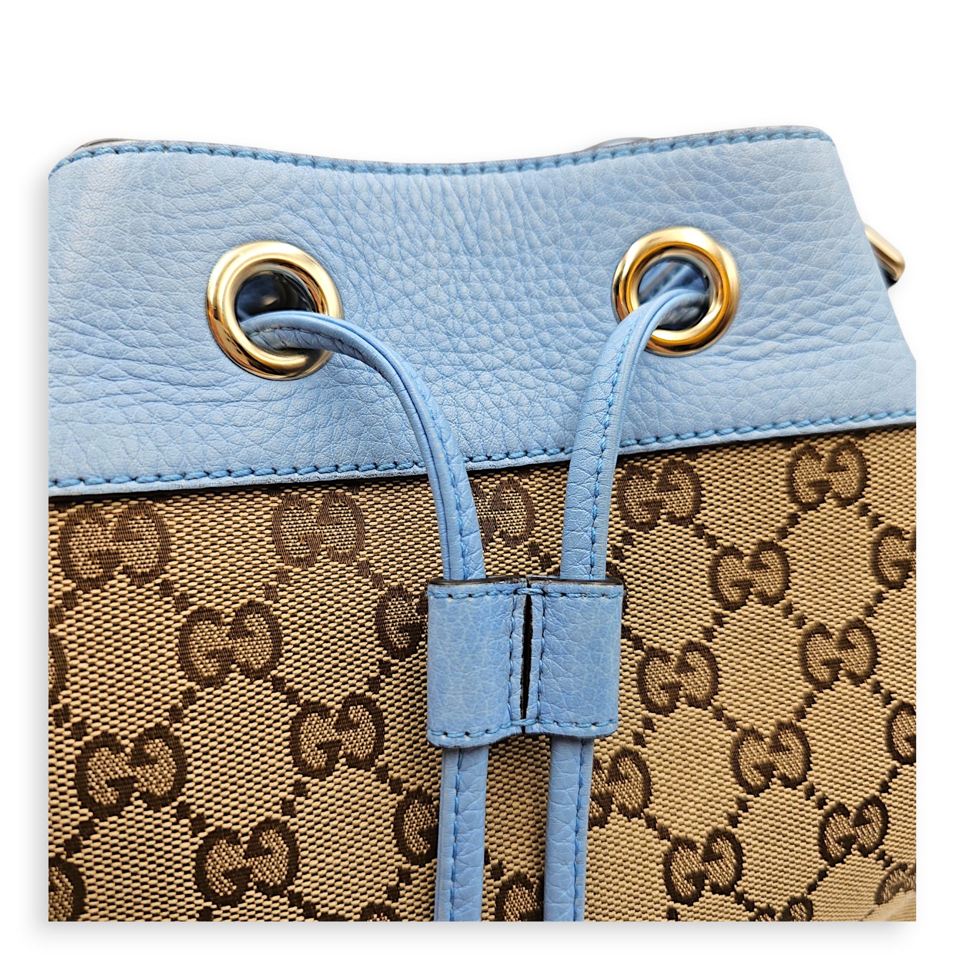 Bucket 23cm Blue Shoulder Bag in Canvas Guilloche hardware