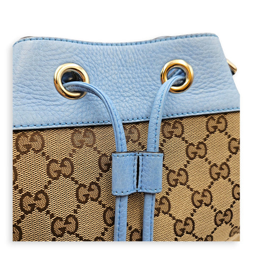 Bucket 23cm Blue Shoulder Bag in Canvas Guilloche hardware