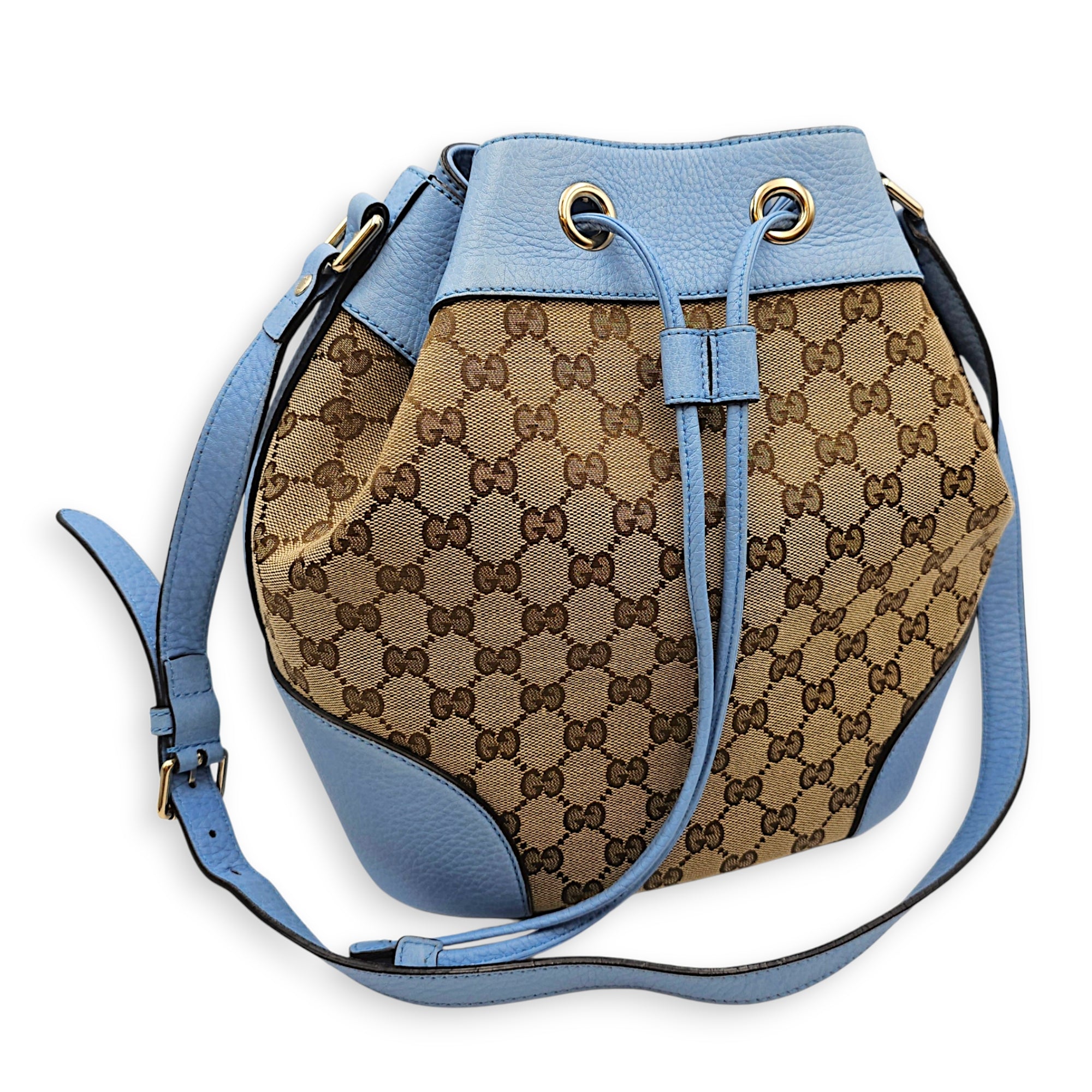 Bucket Blue Shoulder Bag in Canvas Guilloche hardware