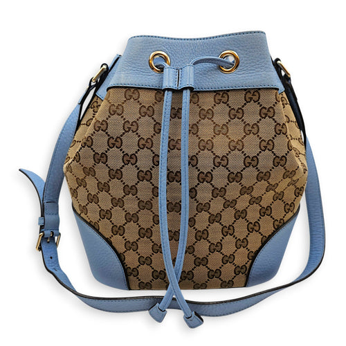 Bucket 23cm Blue Shoulder Bag in Canvas Guilloche hardware