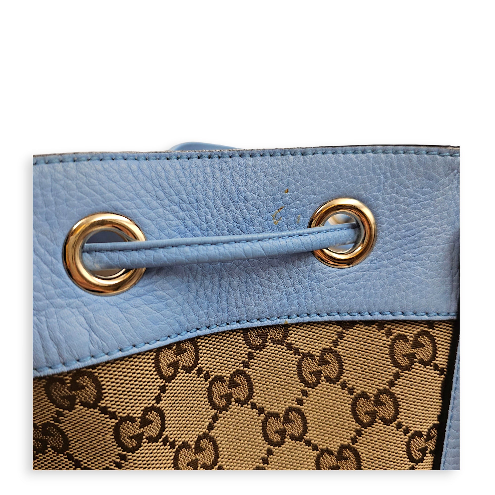 Bucket 23cm Blue Shoulder Bag in Canvas Guilloche hardware