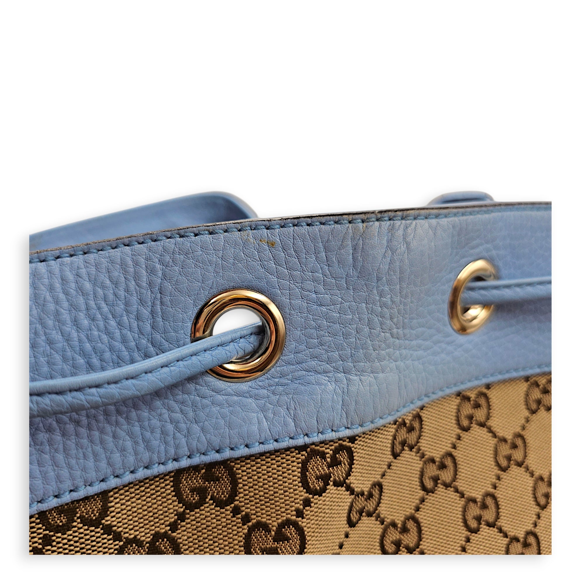 Bucket 23cm Blue Shoulder Bag in Canvas Guilloche hardware