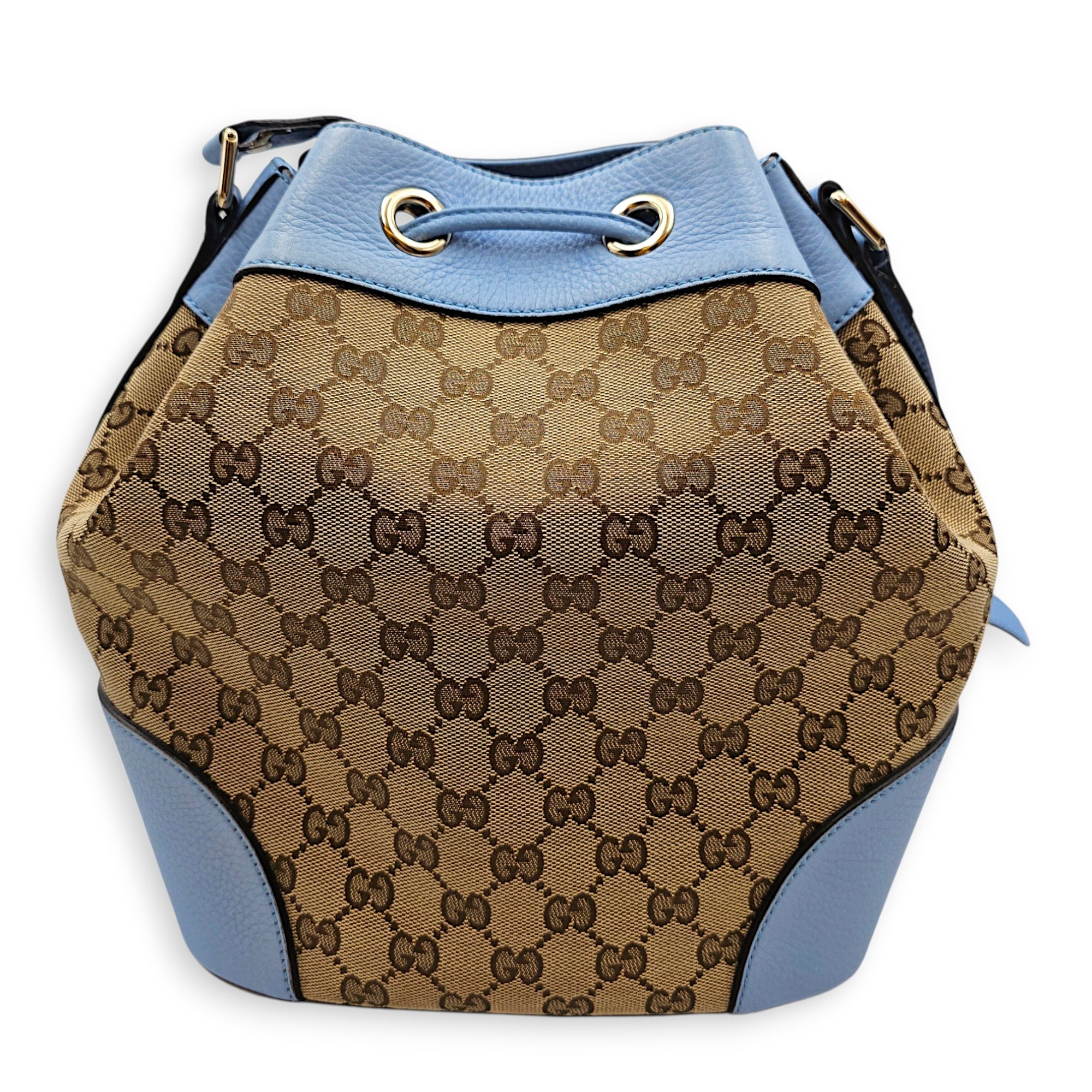 Bucket 23cm Blue Shoulder Bag in Canvas Guilloche hardware