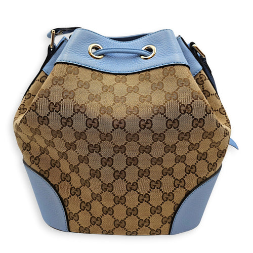 Bucket 23cm Blue Shoulder Bag in Canvas Guilloche hardware